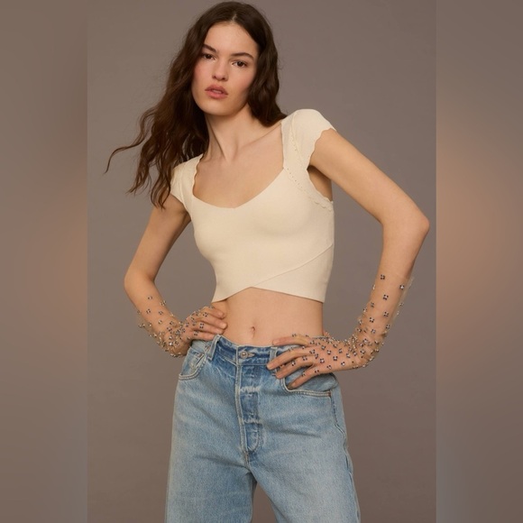 Anthropologie By Anthropologie Cropped Sweater Tee Sz M - Picture 2 of 11